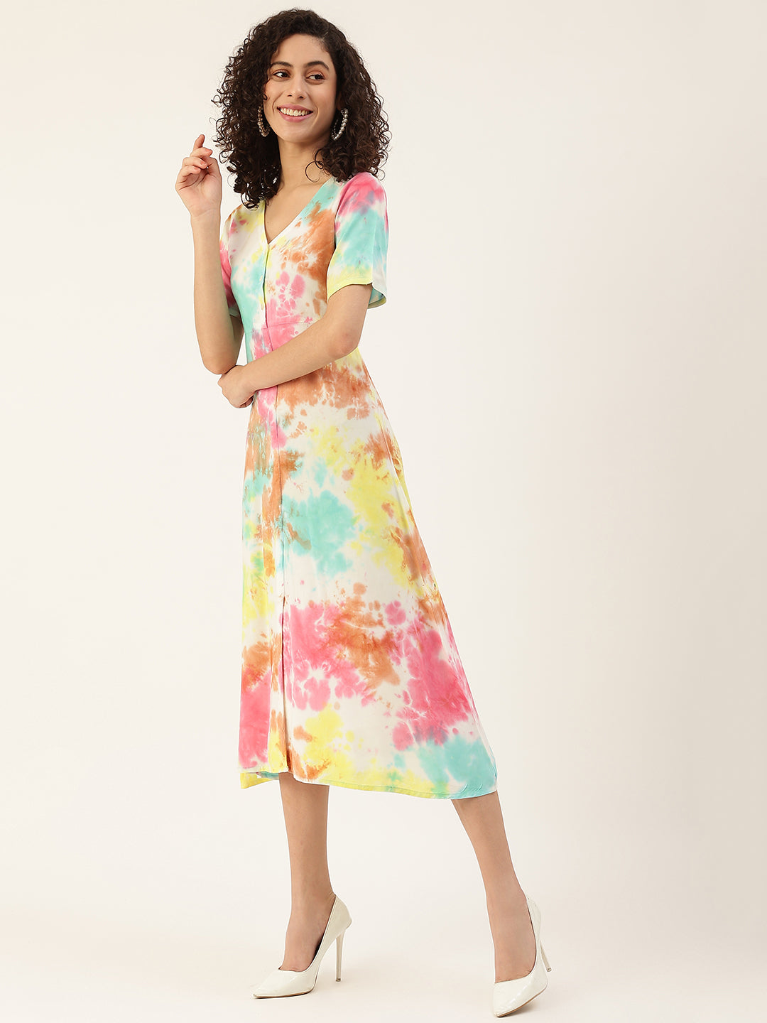 Women's Colorful Placket Dress  - Maaesa
