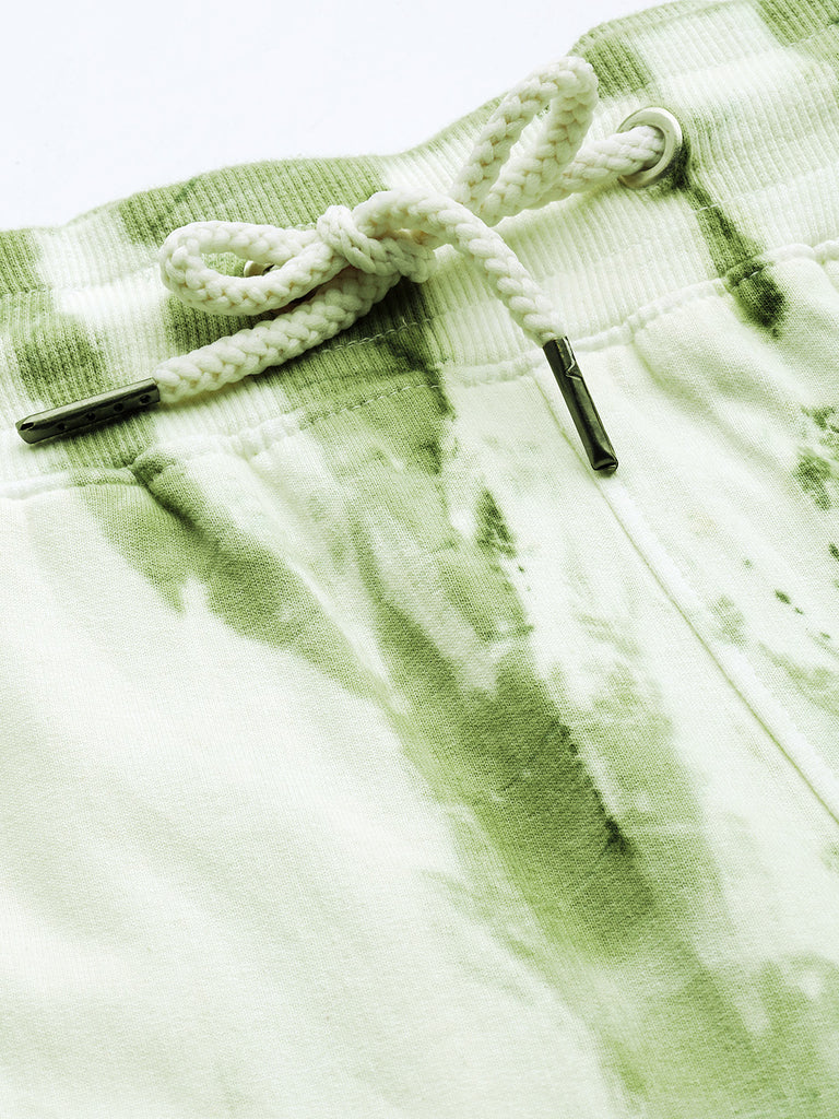 Women's White Green lighting Tie Dye Sweatshirt With Joggers