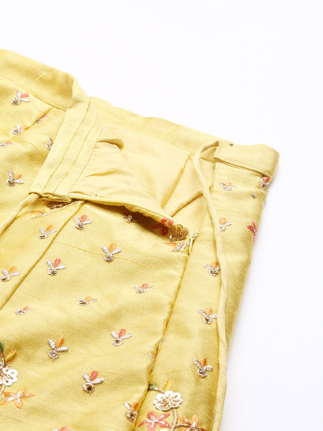 Women's Yellow Pure Silk Thread Work Lehenga & Blouse With Dupatta - Royal Dwells
