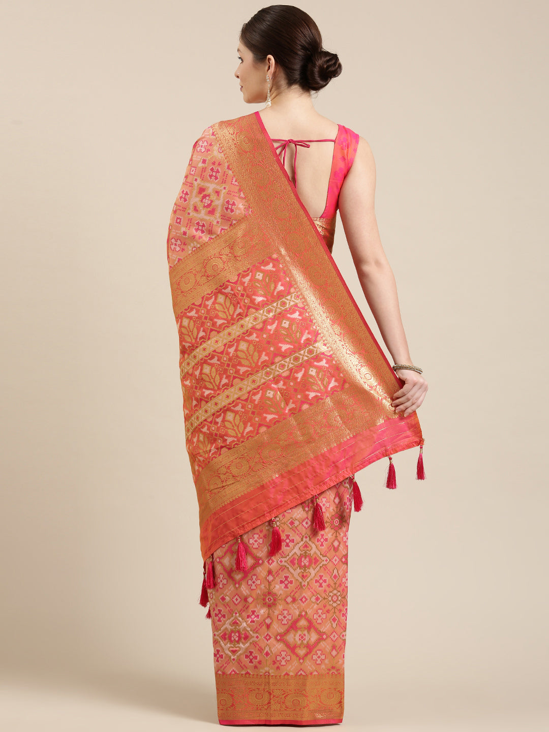 Women's Pink & Golden Satin Paisley Zari Woven Banarasi Saree - Royal Dwells