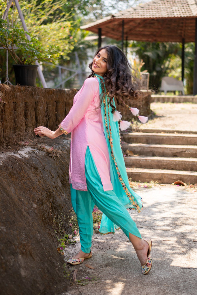 Women's Light pink and Sea green Patialla Set
