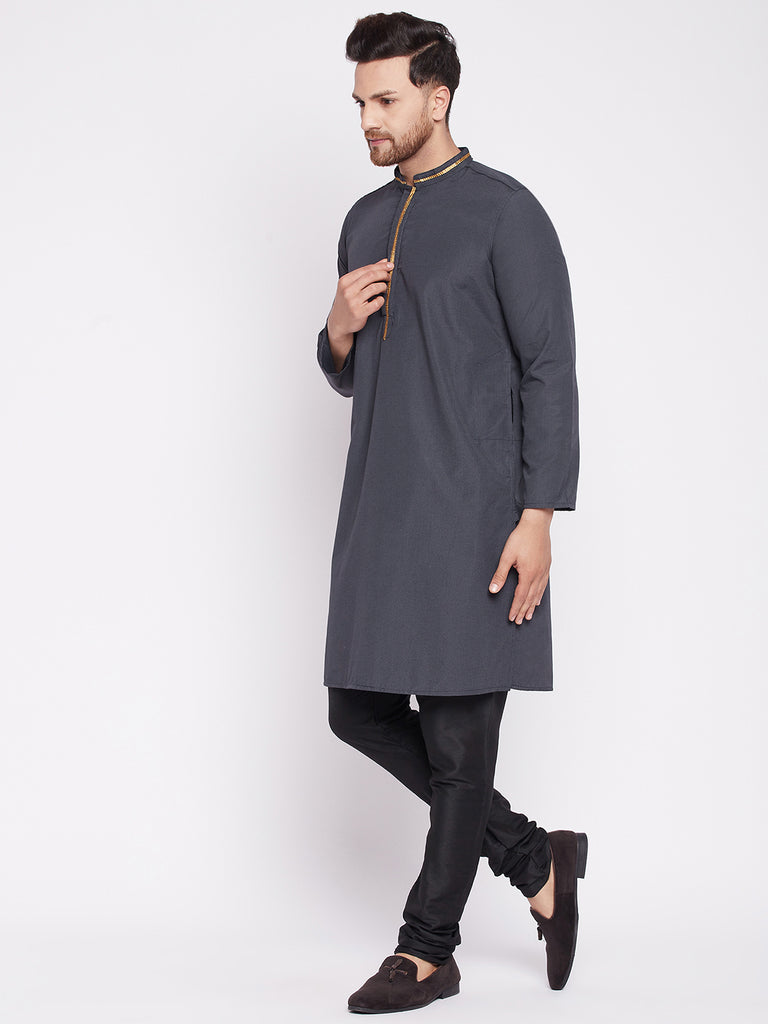 Men's Long Kurta with Band Colla