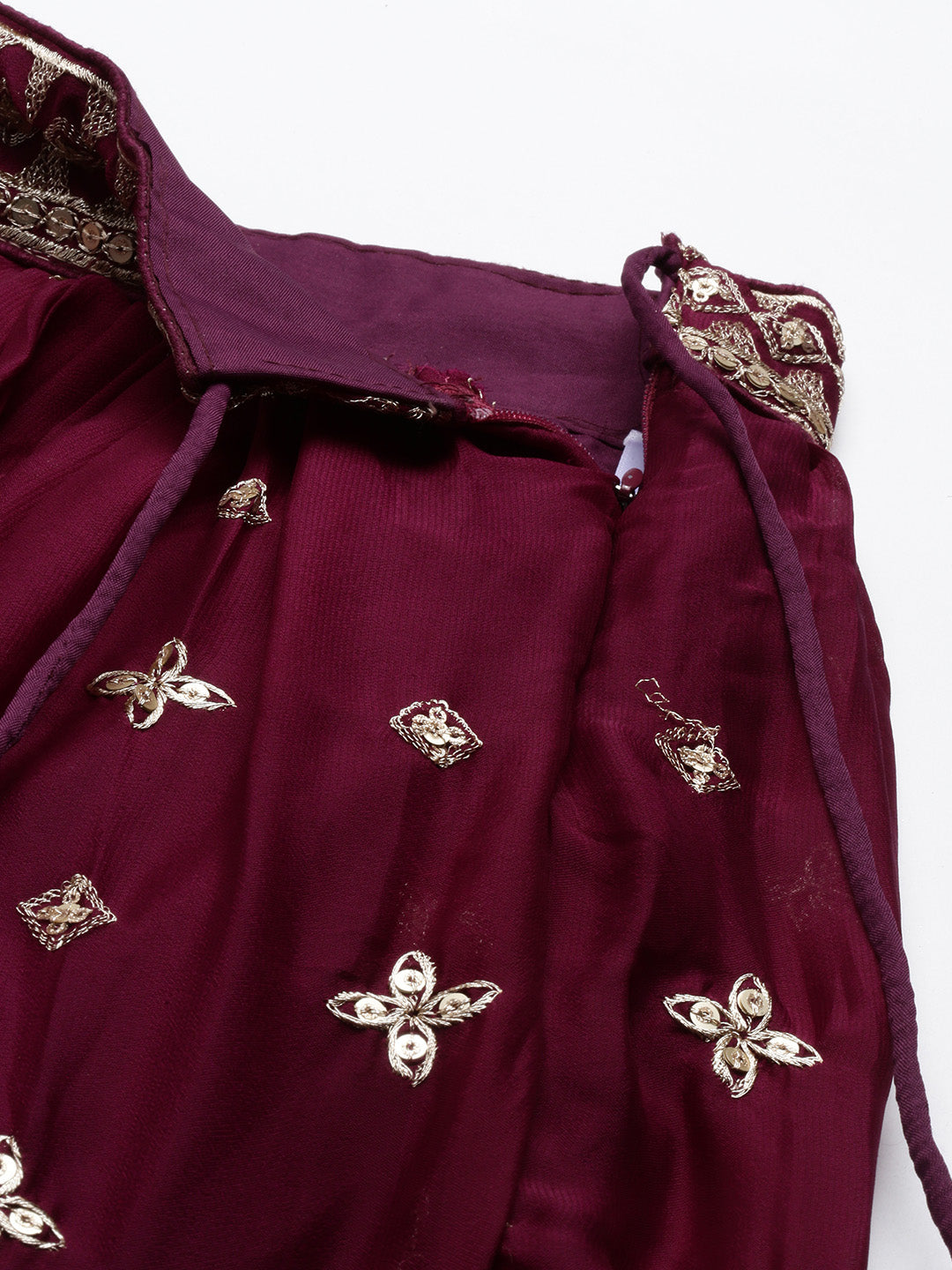 Women's Burgundy Pure Georgette Embroidered Lehenga & Blouse, Dupatta - Royal Dwells