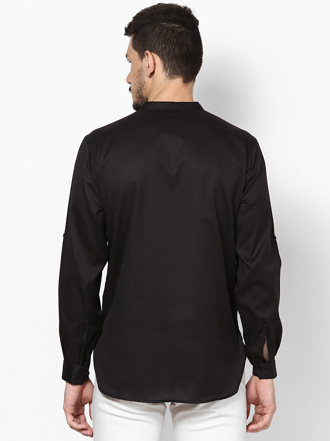 Men's Black Pure Cotton Shirt Kurta - Even Apparels
