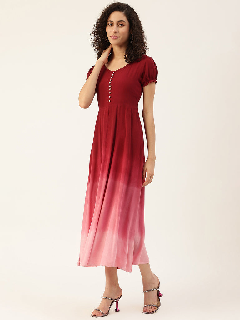 Women's Wine Ombre Tie Dye Rayon Dress