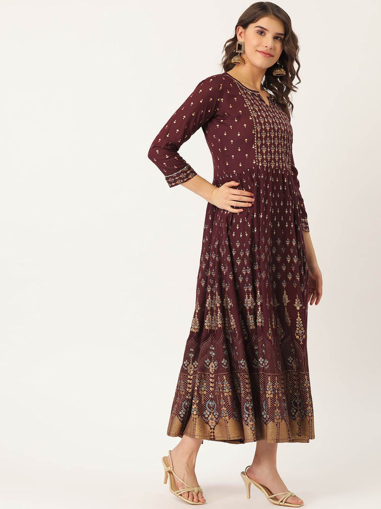 Women's Rayon Gold Printed & Gota Work Anarkali Kurta