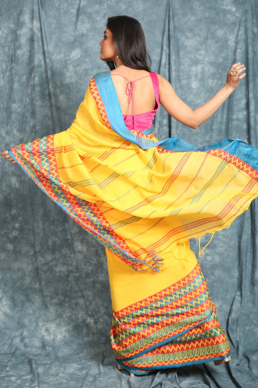 Women's Yellow Begampuri Cotton Saree With Skirt Border - In Weave Sarees