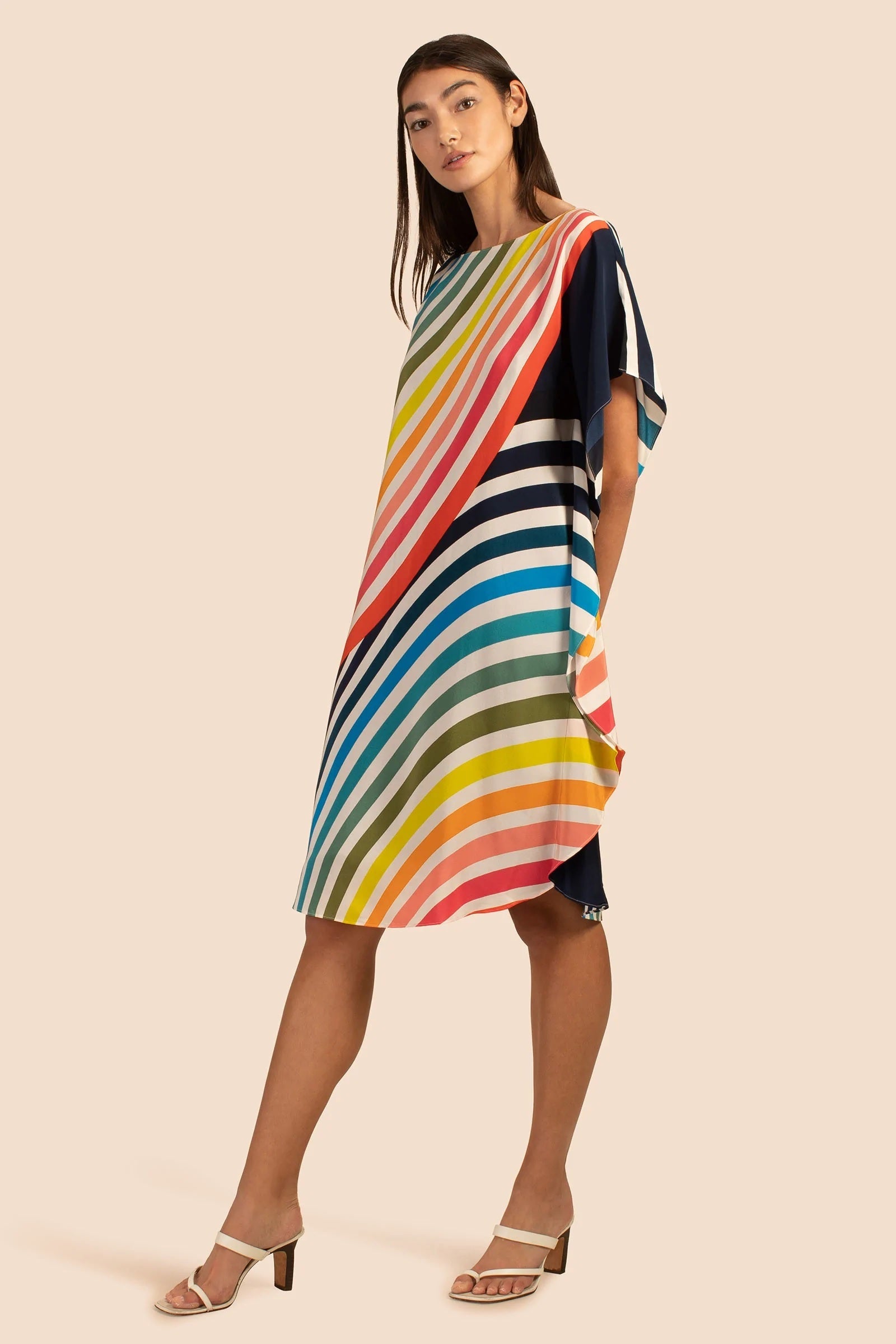 Women's Rainbow Stripes Short Silk Crepe Kaftan - Rangnaari