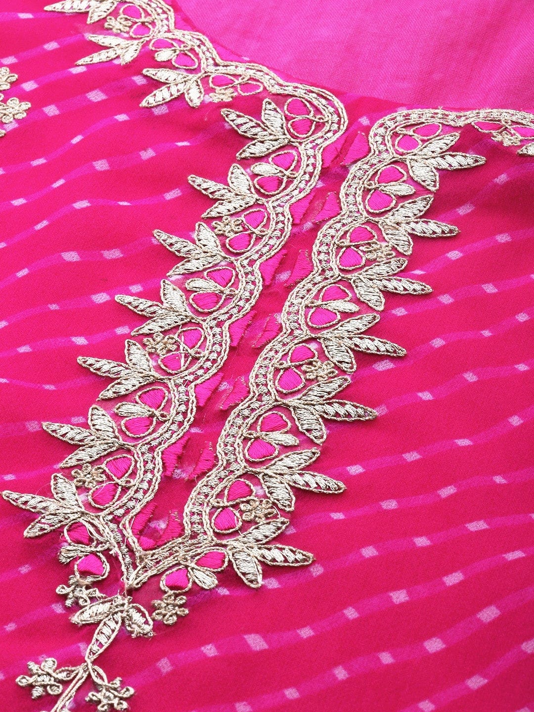Women's Pink Leheriya Printed Gota Patti Yoke Embroidery Layered Kurta - Varanga