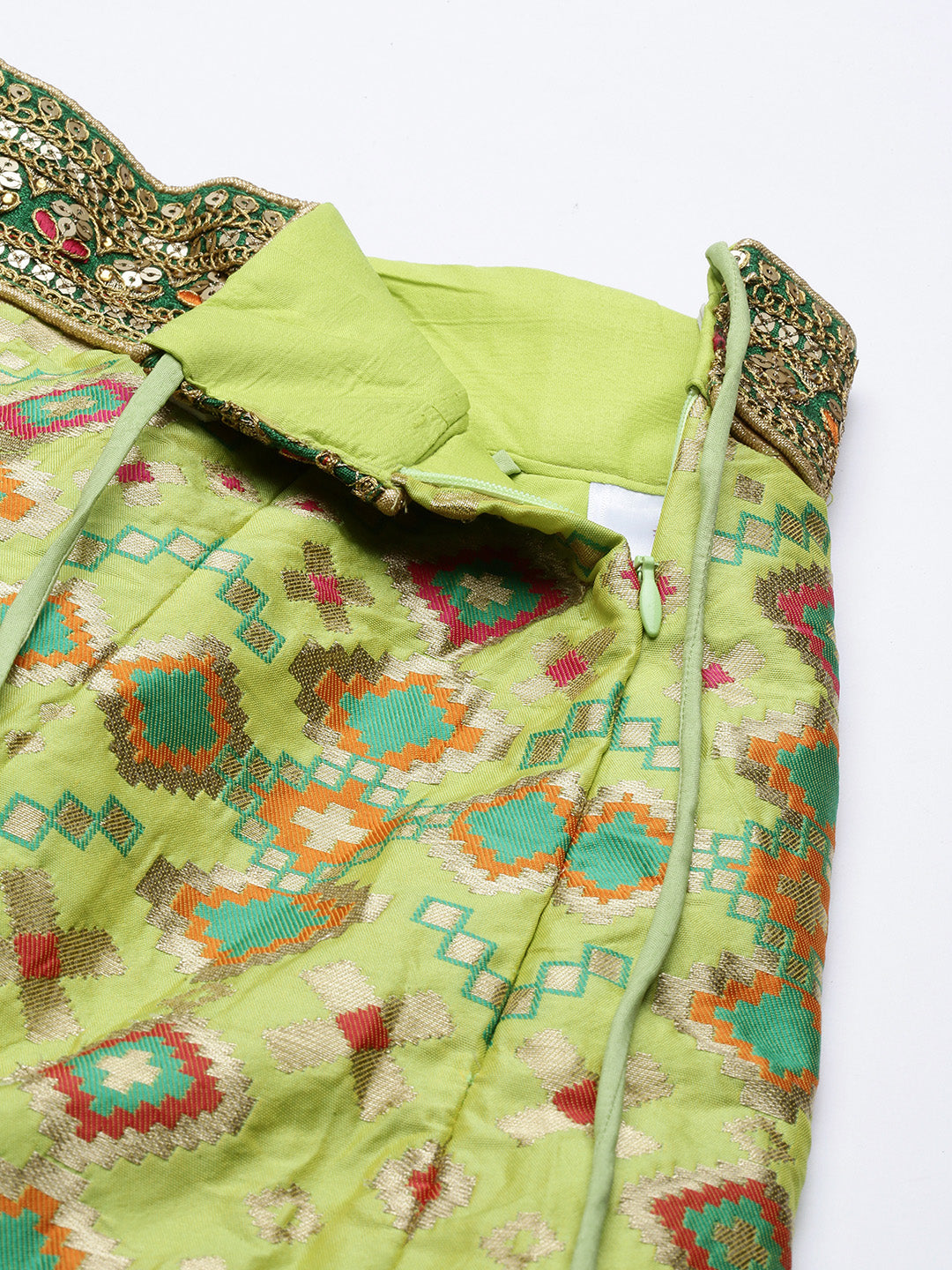 Women's Lime Green Poly Silk Jacquard Woven Work Lehenga & Blouse With Dupatta - Royal Dwells