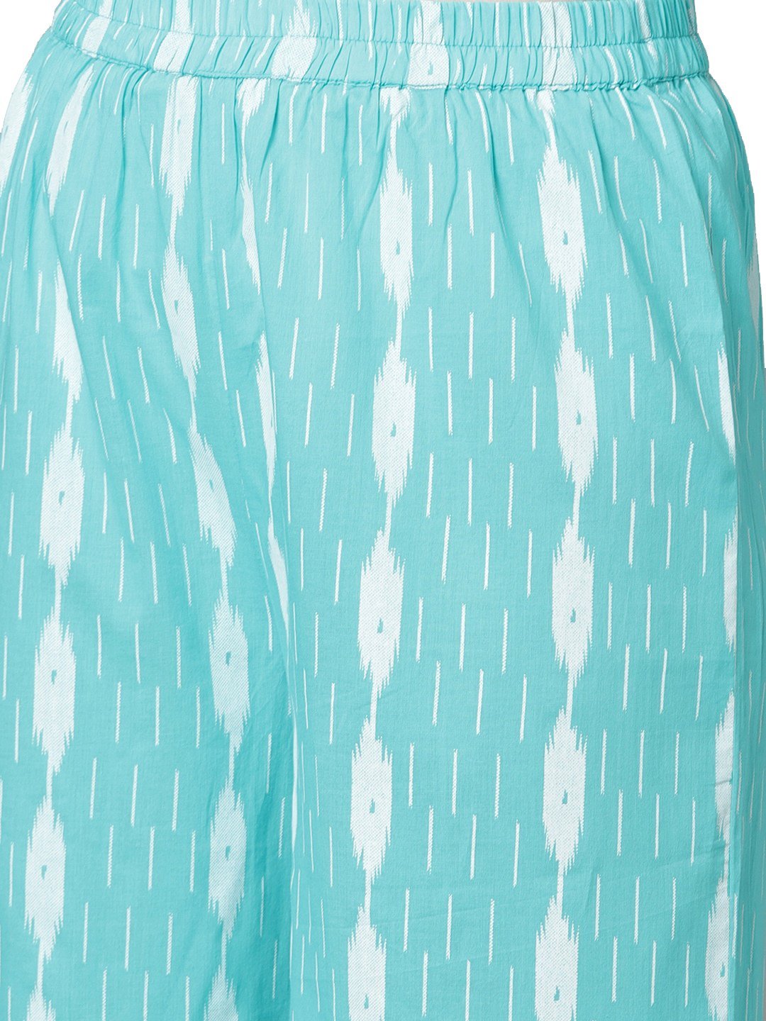 Women's Blue Printed 3/4 Sleeve Cotton Slub Maidran Coller Casual Kurta & Sharara Set - Myshka