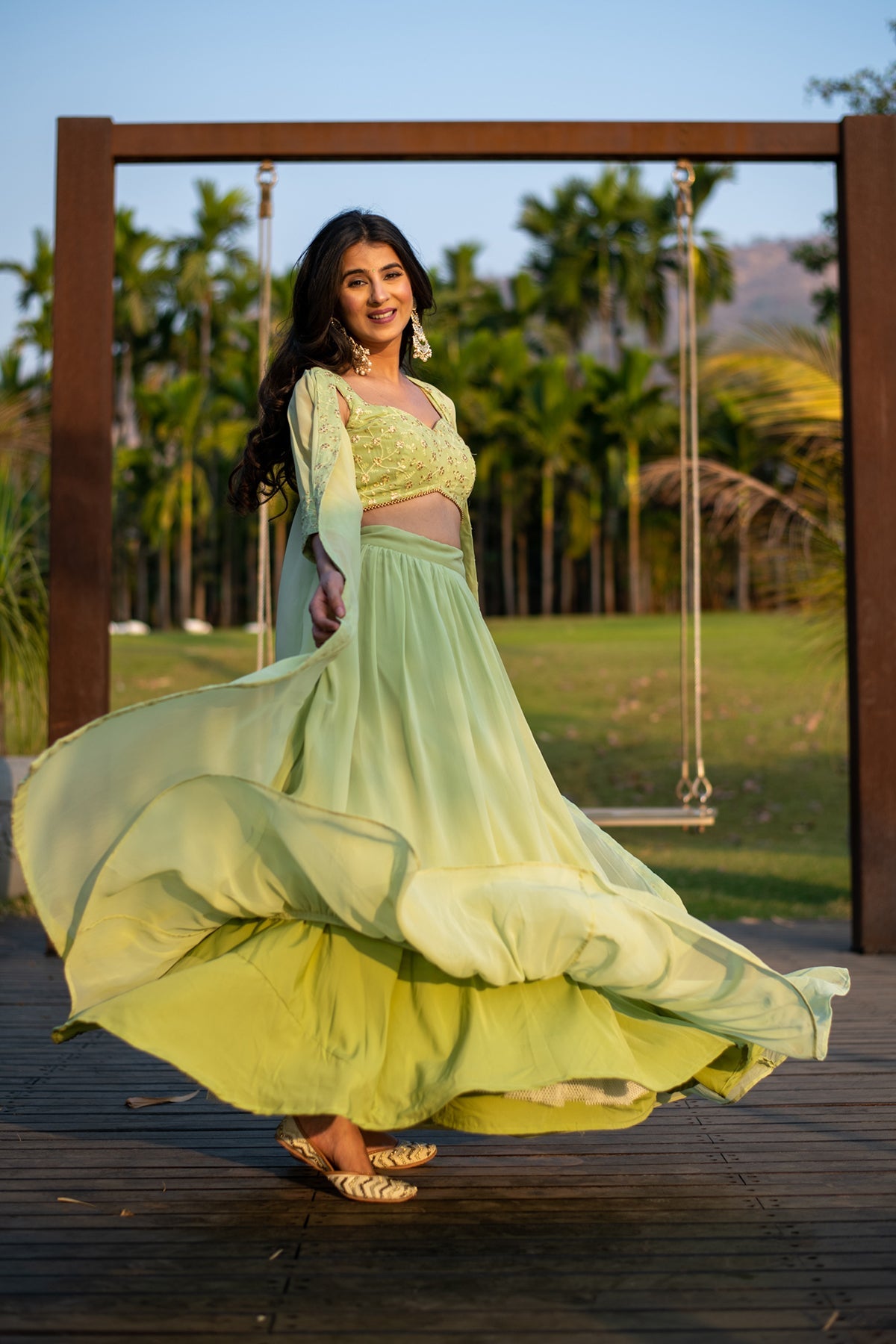 Women's Pastel Olive Lehenga With Jacket