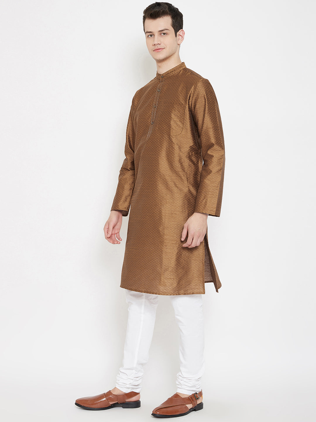 Men's Brown Cotton Silk Kurta