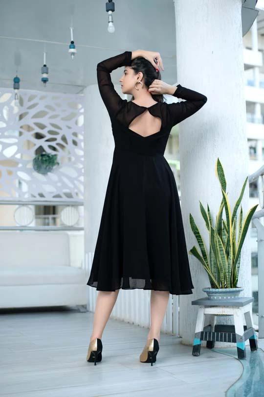 Women's Black Georgette Dress by Label Shaurya Sanadhya