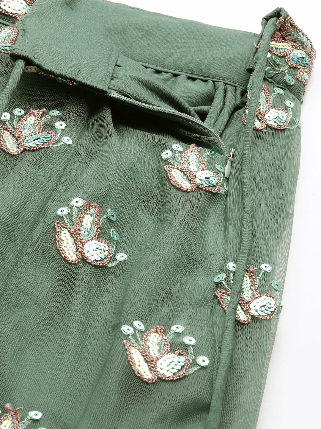 Women's Sea Green Net Sequinse Work Fully-Stitched Lehenga & Stitched Blouse, Dupatta - Royal Dwells