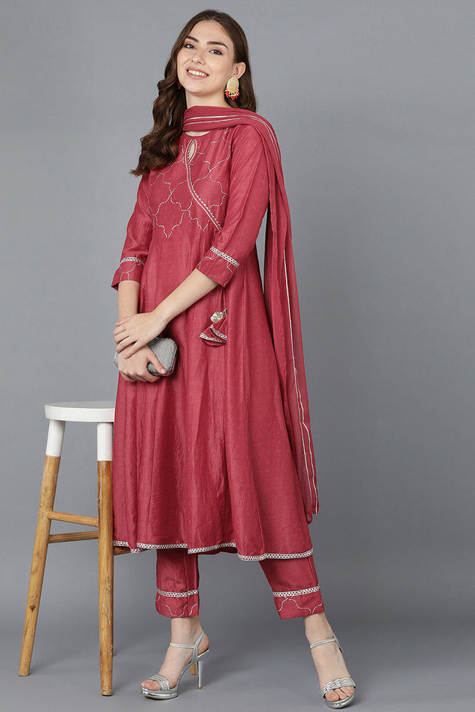 Women's Poly Silk Embroidered Kurta Pants With With Dupatta