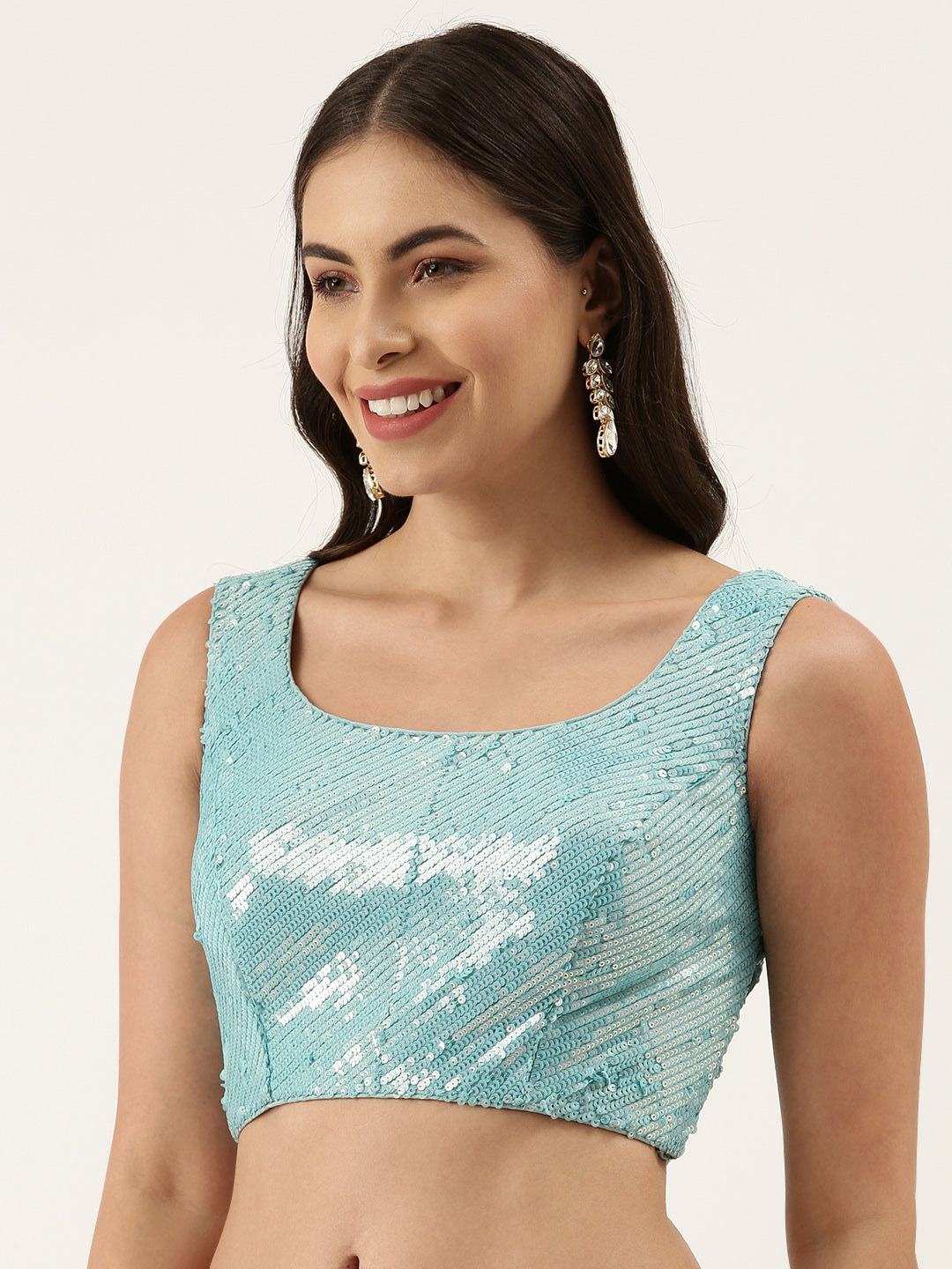 Women's Turquoise Sequince Work Net Blouse - Royal Dwells