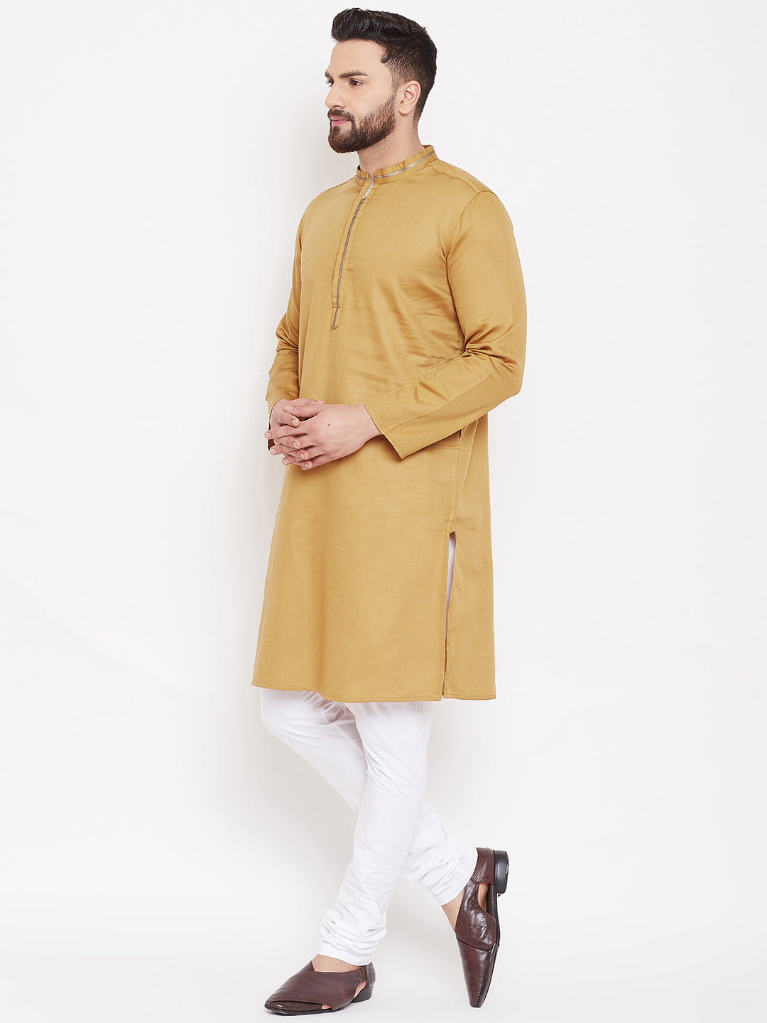 Men's Beige Linen Festive Kurta