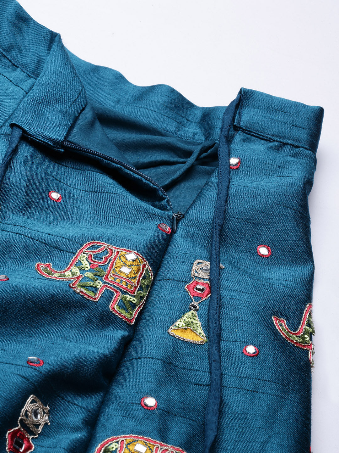 Women's Navy Blue Pure Silk Thread & Mirror Work Lehenga & Blouse With Dupatta - Royal Dwells