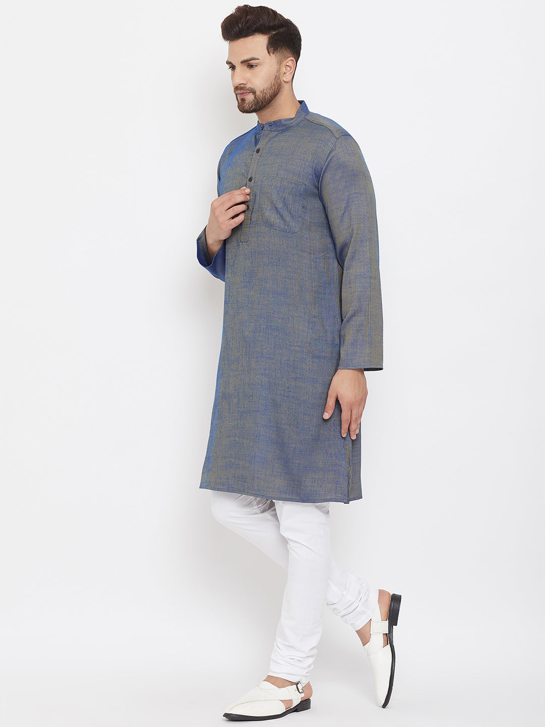 Men's Blue Chambray Cotton Kurta