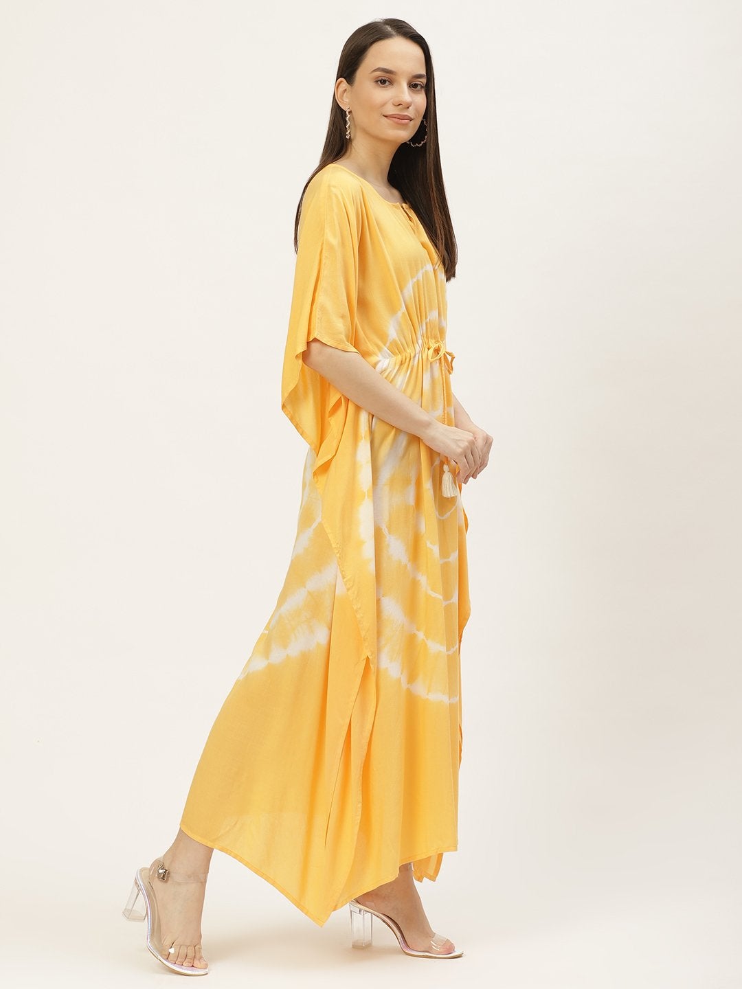 Women's Mustard Tie-Dye Kaftan Dress (1pc) - Maaesa