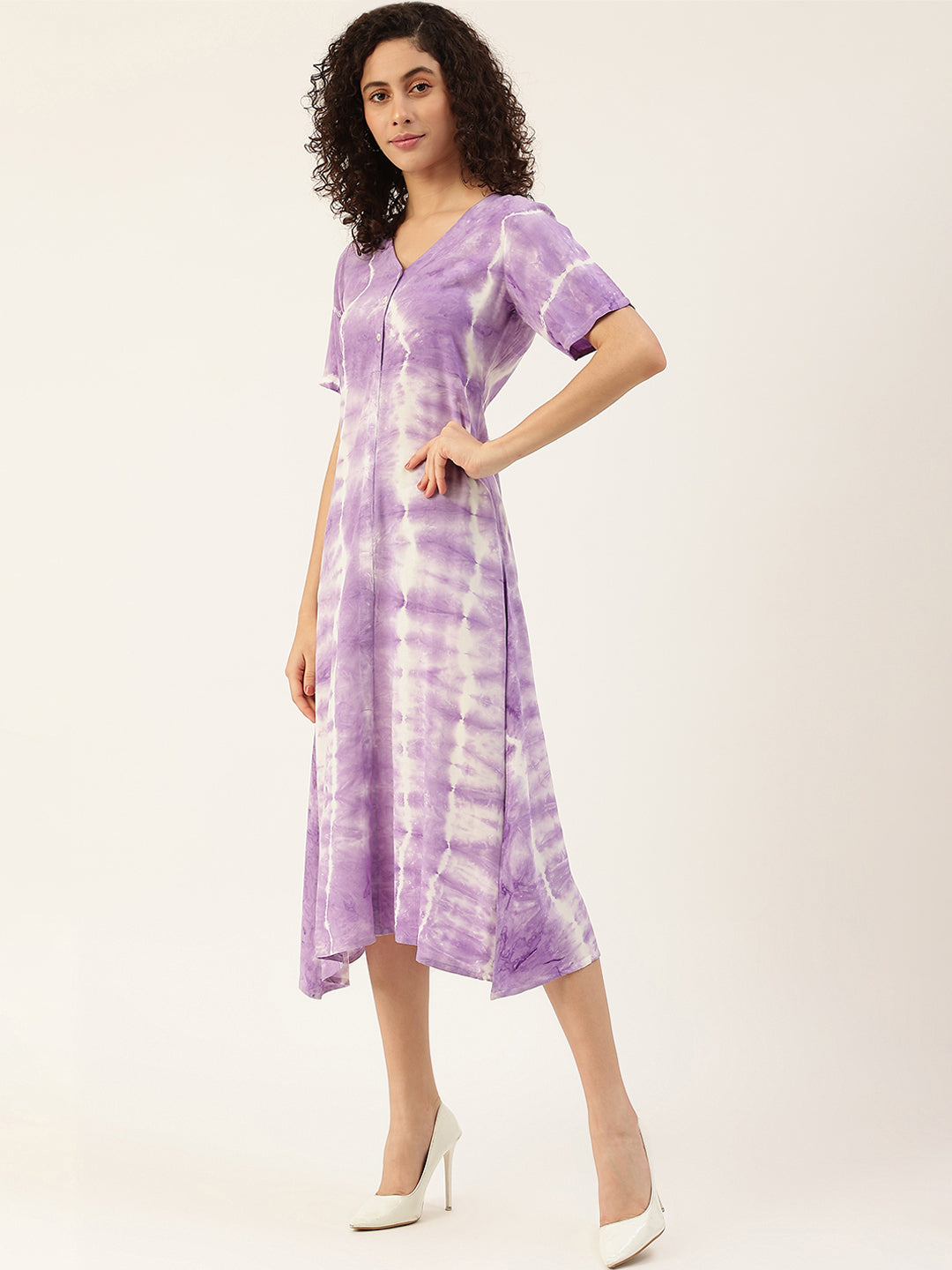 Women's Lavender Placket Dress - Maaesa