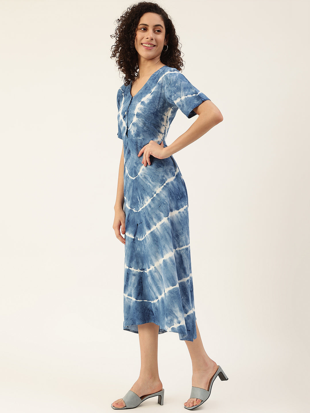 Women's Blue Lehriya Side Slit Dress - Maaesa
