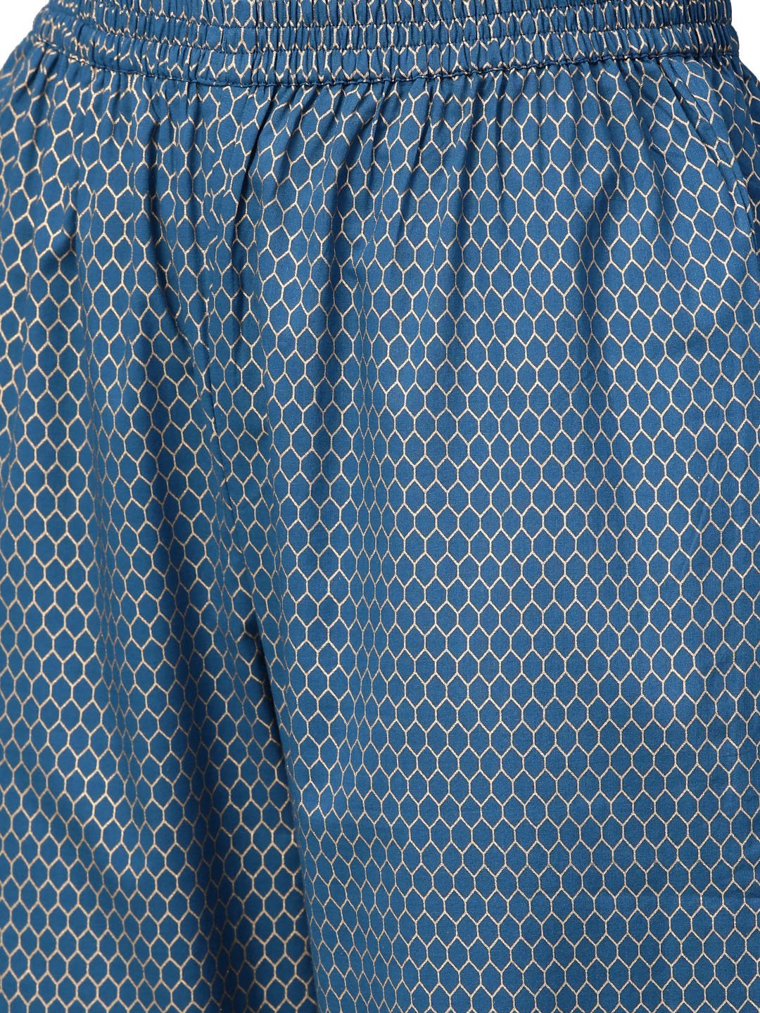 Women Navy Blue Printed  Cotton Kurta & Pant Set by Myshka (2 Pc Set)