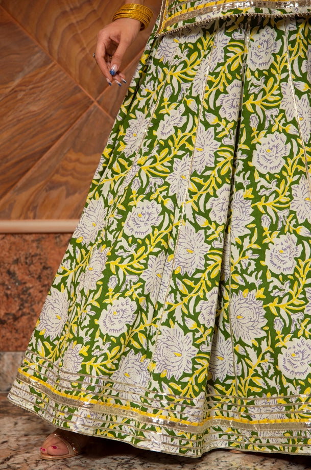 Women's Kavya Cotton Hand Block Skirt Set - Pomcha Jaipur