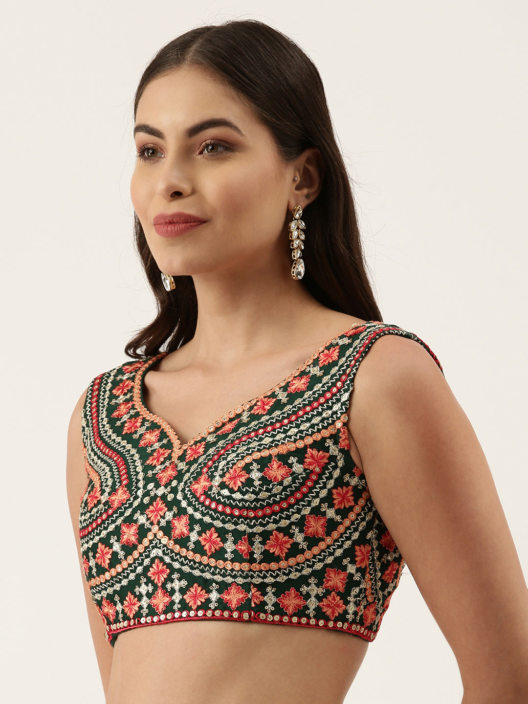 Women's Green Georgette Embroidered Blouse - Royal Dwells