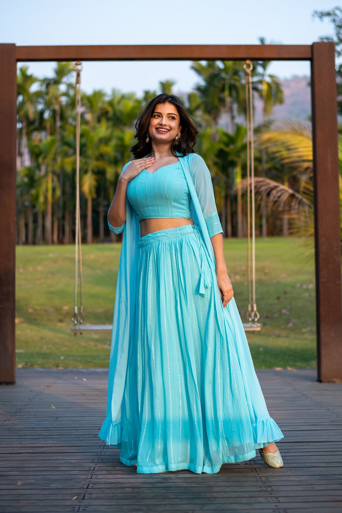 Women's Sky Blue Lehenga With Jacket