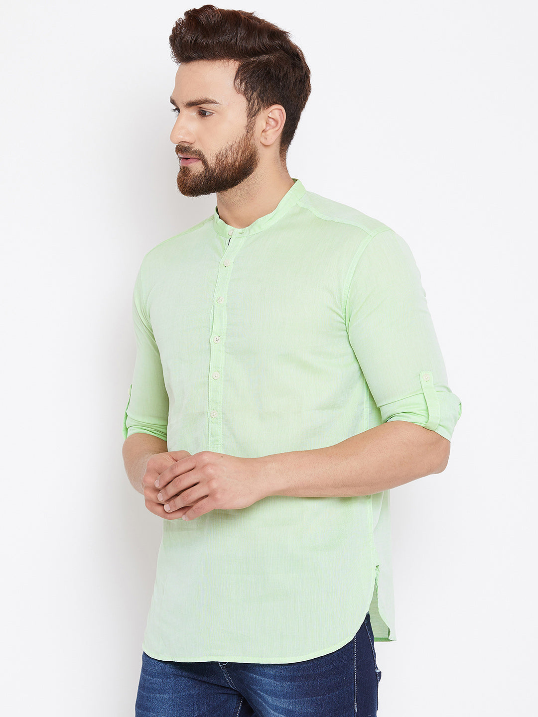 Men's Light Green Cotton Shirt Kurta