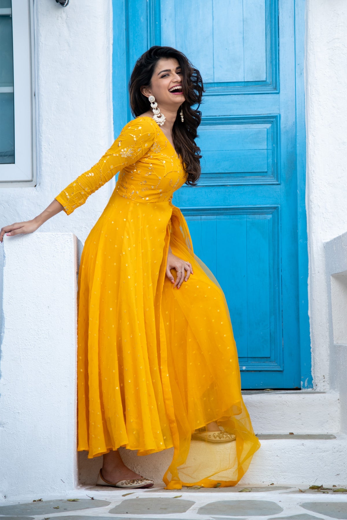Women's Mustard Yellow Anarkali Set