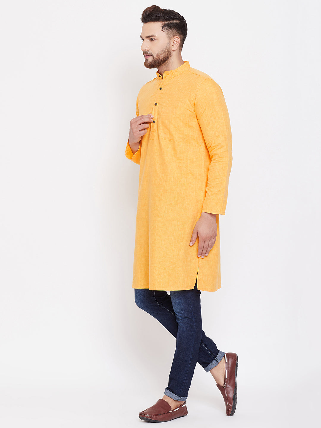 Men's Bright Yellow Linen Cotton Kurta