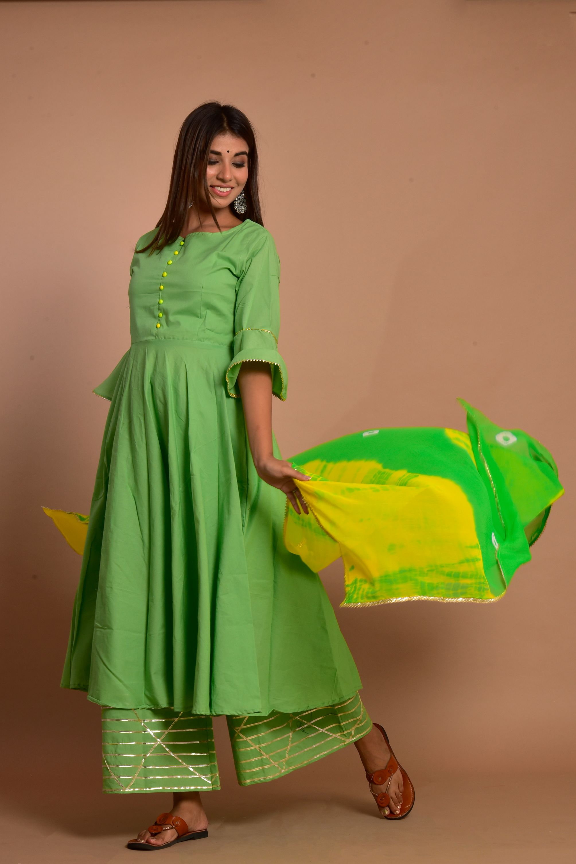 Women's Green Anarkali Kurta With Dupatta (2Pc Set) - Saras The Label
