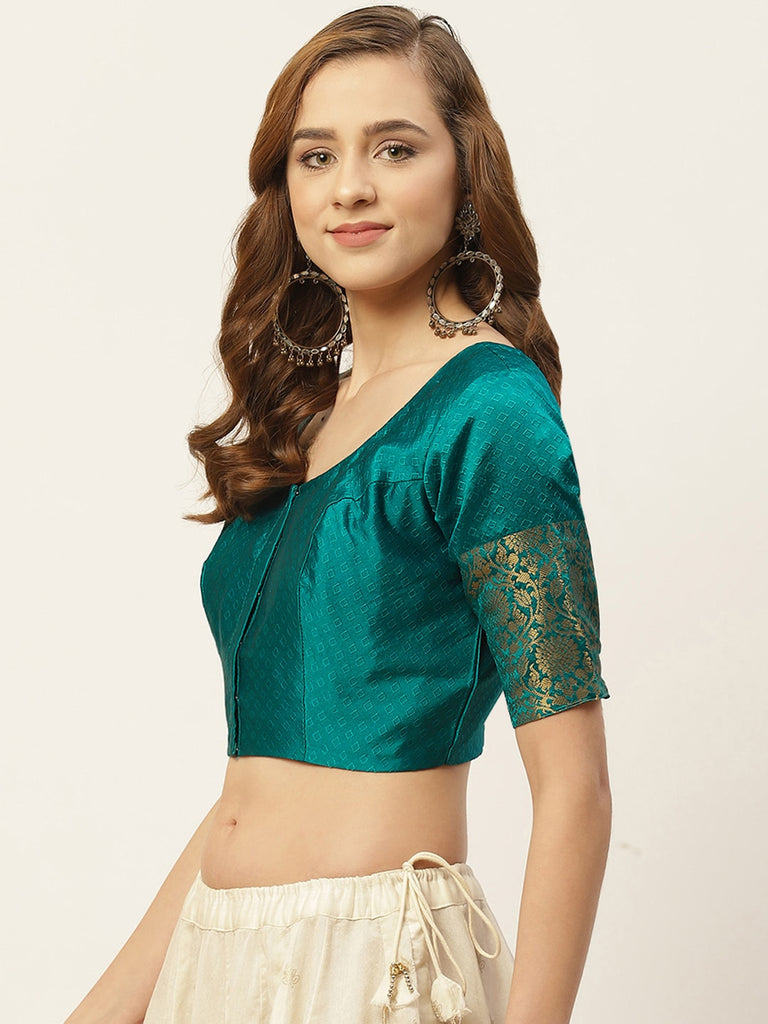 Women Rama Green Brocade Saree Blouse