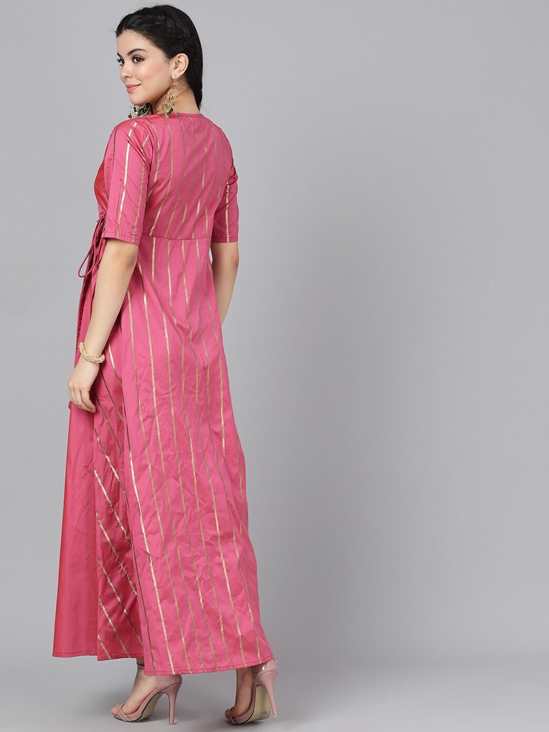Women's  Pink Printed Maxi Dress - AKS