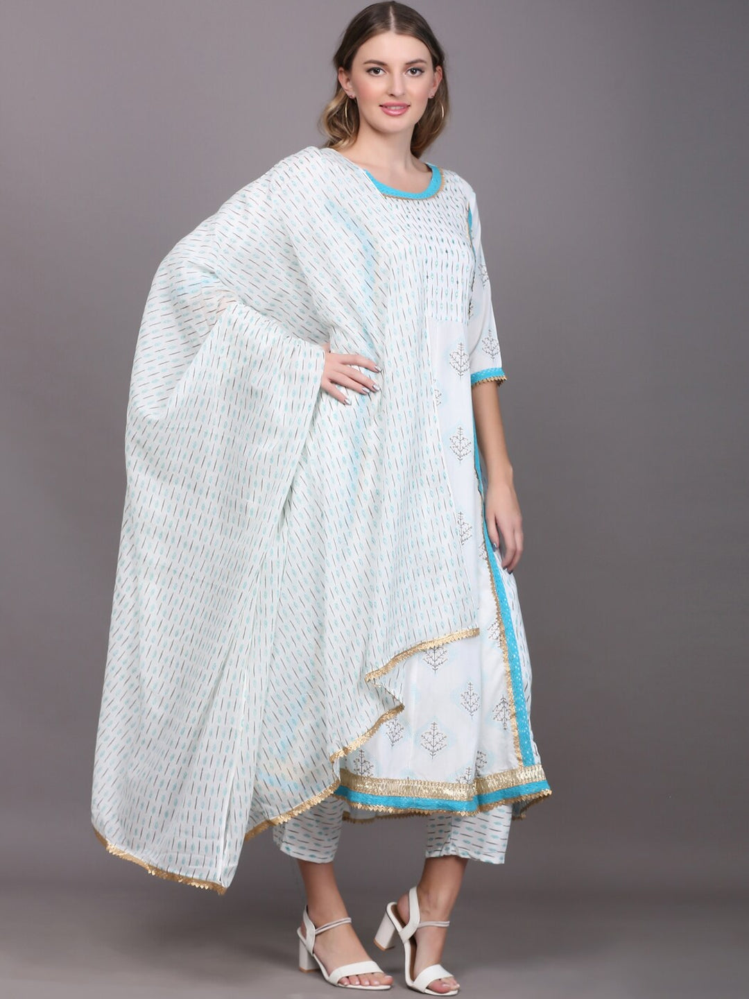 Women's Floral Printed Kurta With Trousers & With Dupatta - Noz2Toz