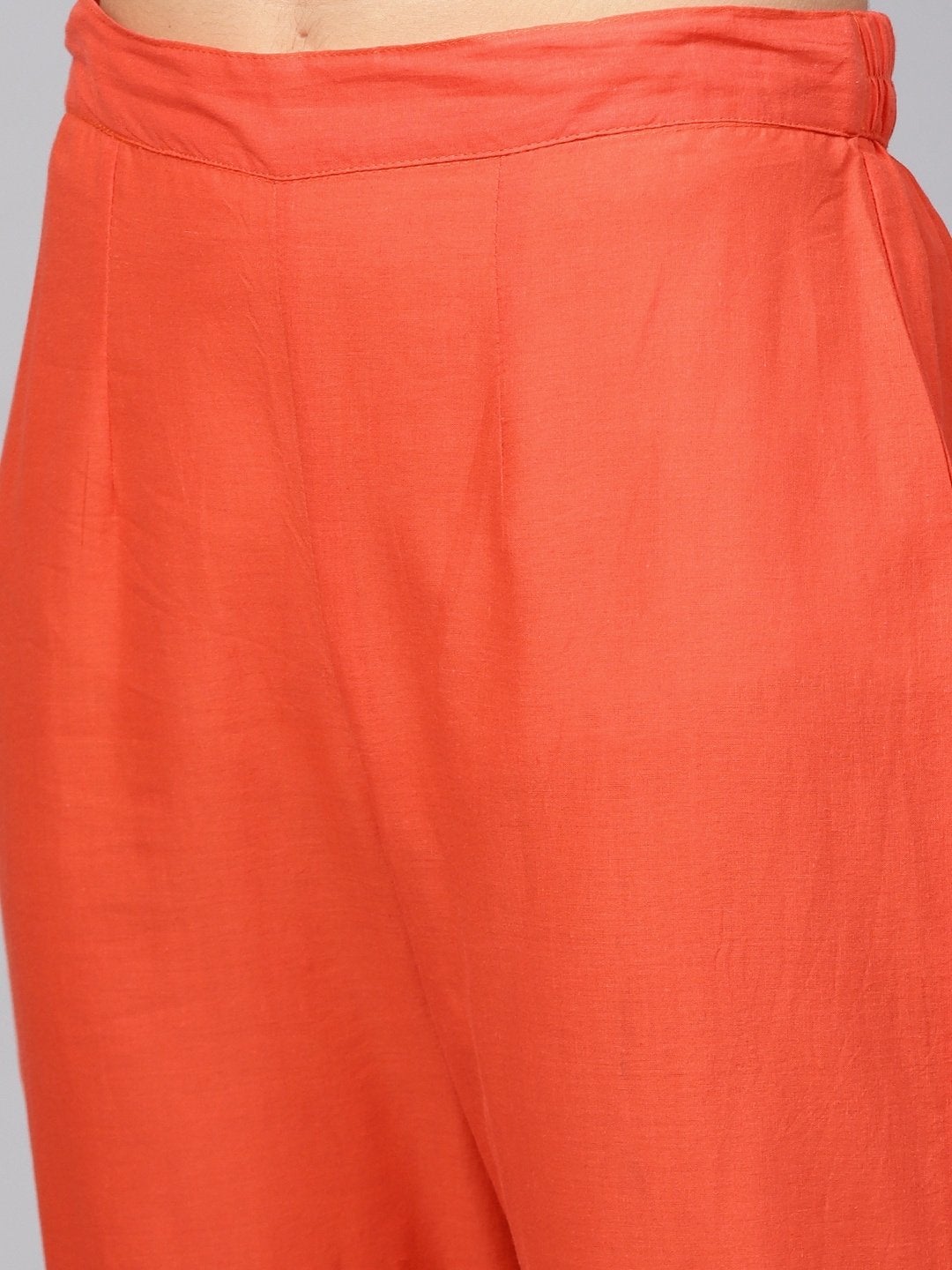 Women's Black & Orange Checked High Slit Kurta with Trousers - Meeranshi