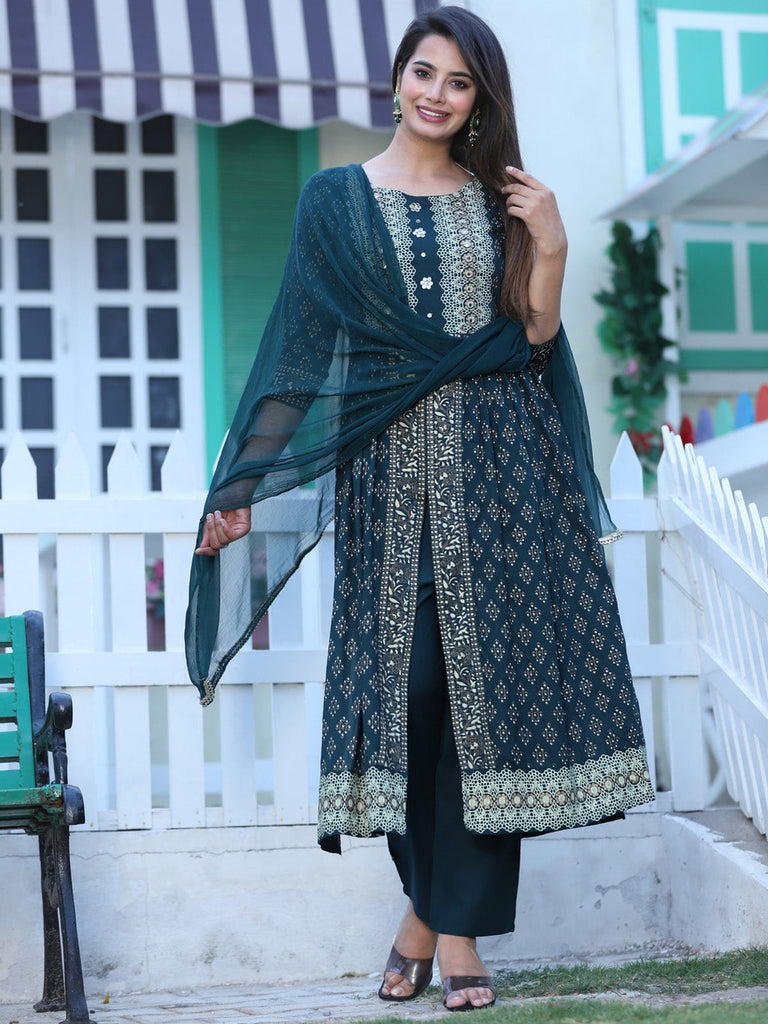 Women's Ethnic Motifs Printed Kurta With Palazzos & Dupatta