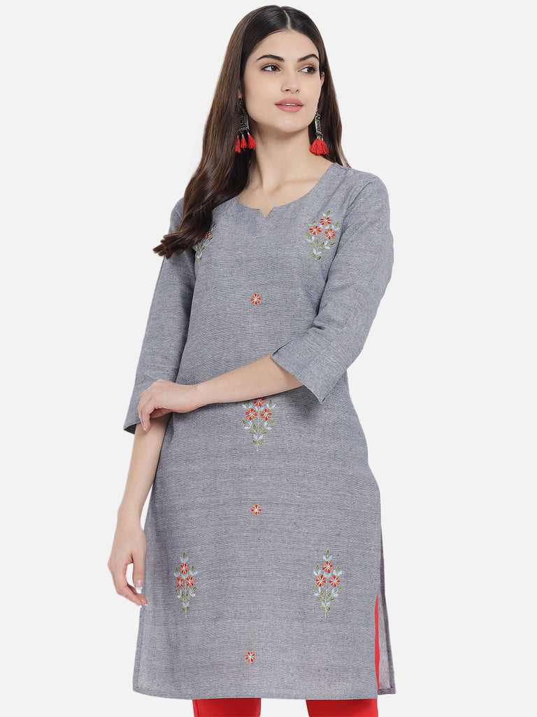 Women's Grey Color Straight Kurta