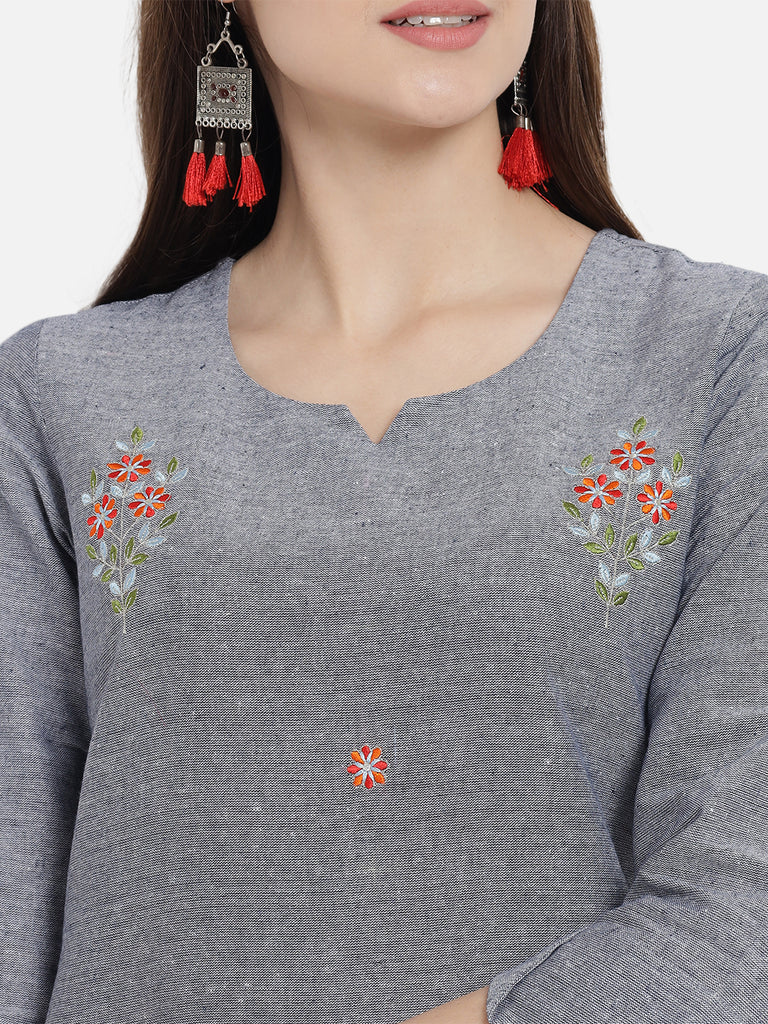 Women's Grey Color Straight Kurta