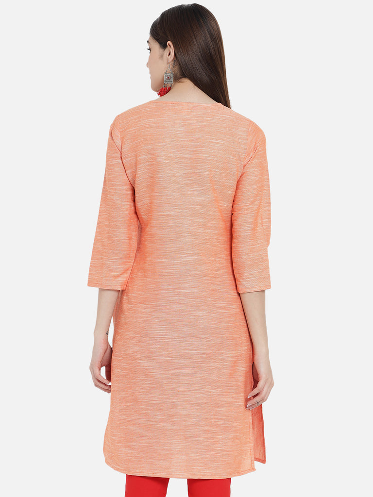 Women's Orange Color Straight Kurta