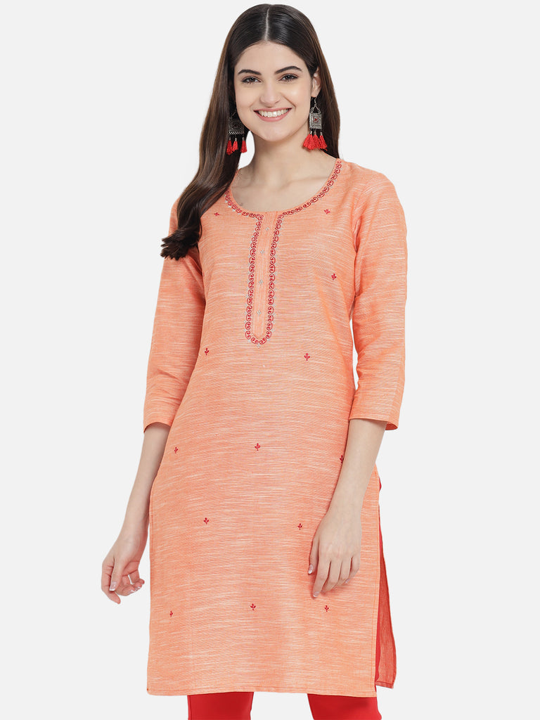 Women's Orange Color Straight Kurta