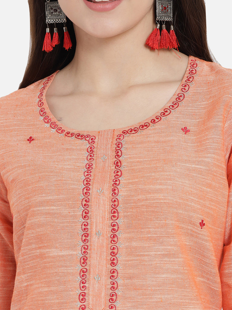 Women's Orange Color Straight Kurta