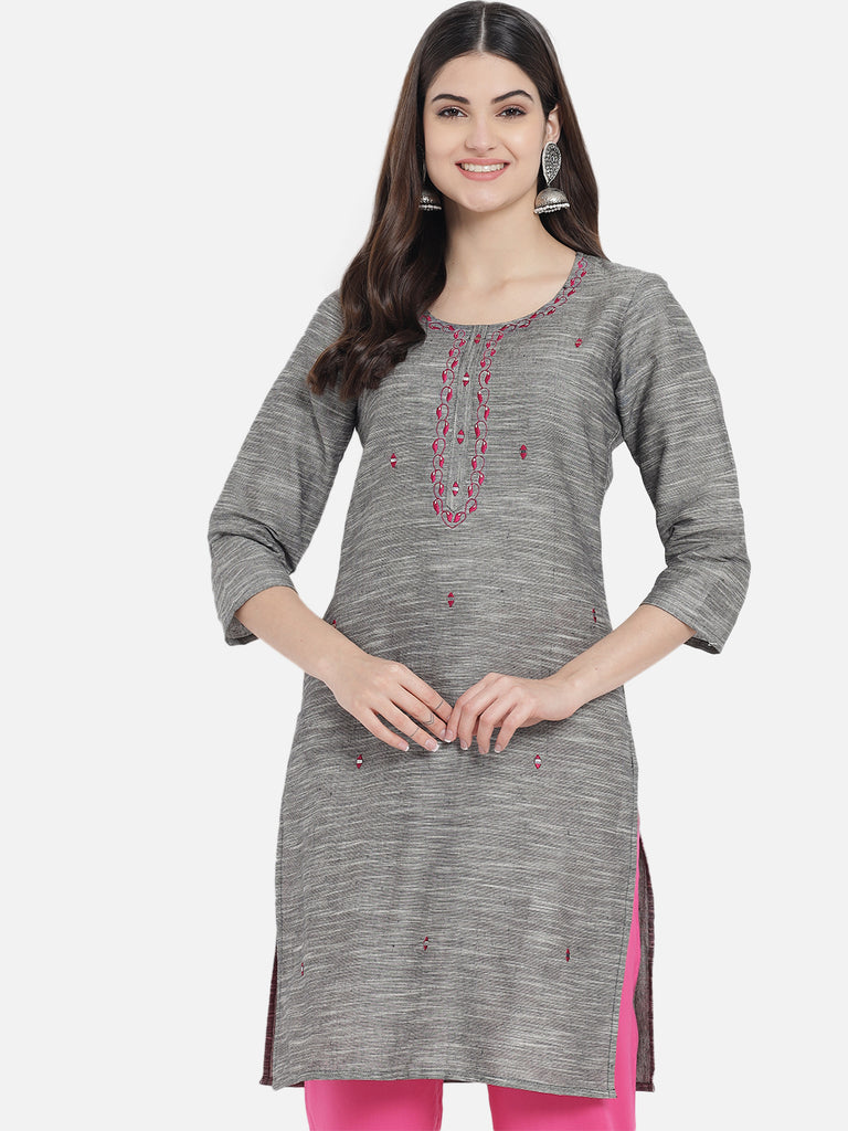 Women's Grey Color Straight Kurta