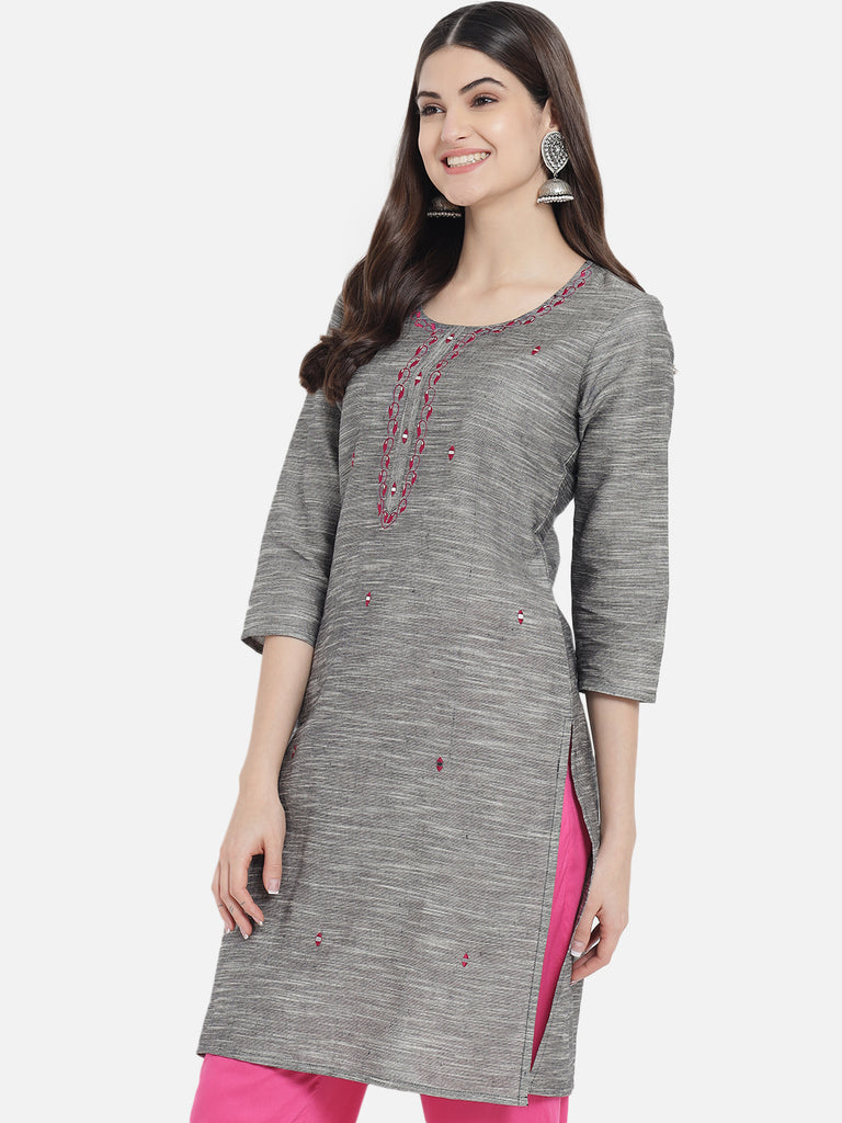 Women's Grey Color Straight Kurta