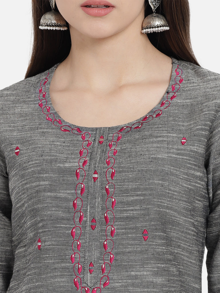 Women's Grey Color Straight Kurta