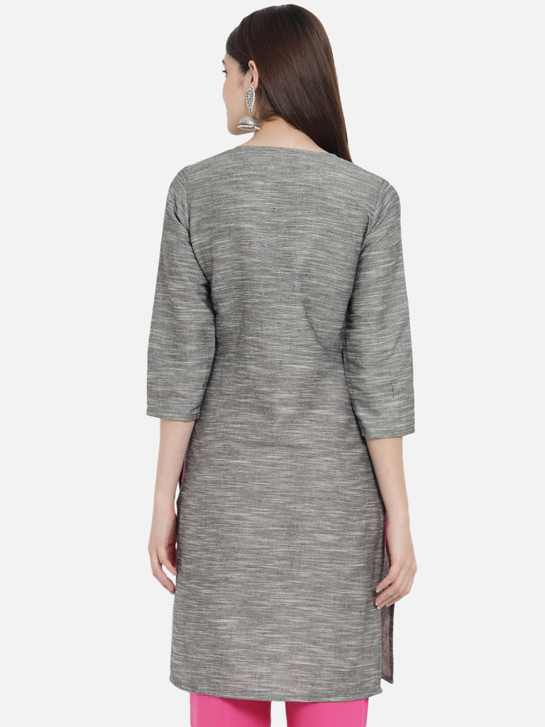 Women's Grey Color Straight Kurta