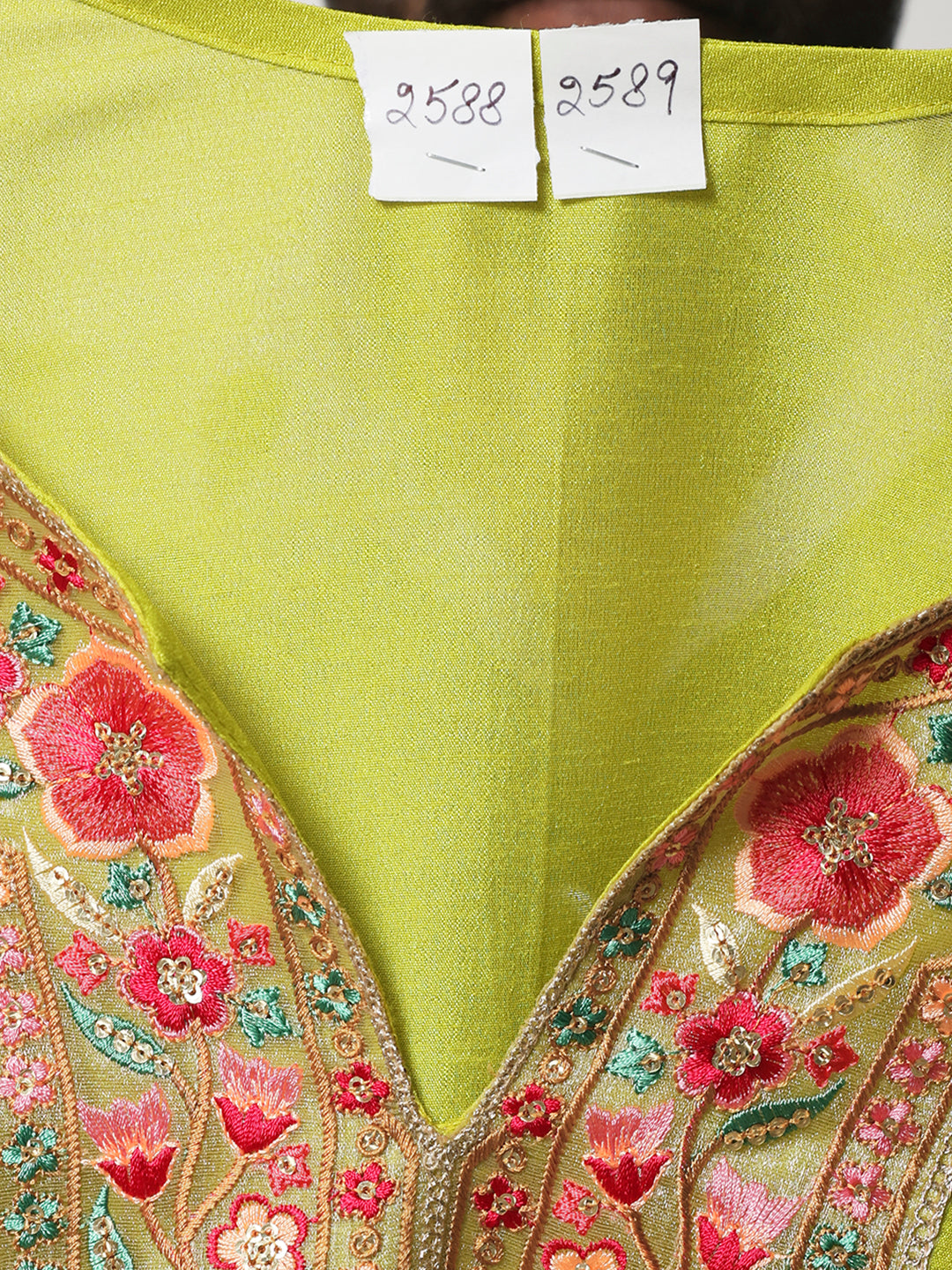 Women's Lime Green Floral Embroidered Kurti With Straight Pants - Anokherang